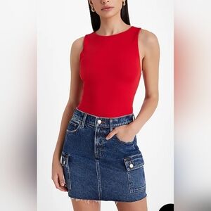 [EXPRESS] Red Body Contour High Compression High Neck Stappy Back Bodysu…